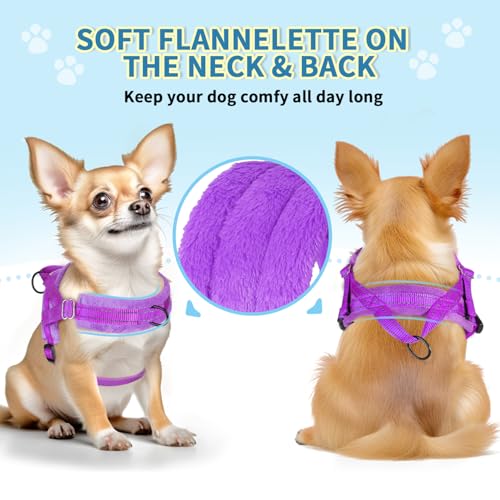 Lukovee No Pull Dog Harness and Leash Set, Soft Padded Small Dog Harness, Neck & Chest Adjustable Reflective Vest Puppy Harness with 4ft Lightweight Anti-Twist Dog Leash for Small Dogs (XS, Purple) - color: A-Purple, size: XS ( Chest 14'' ~ 18'')