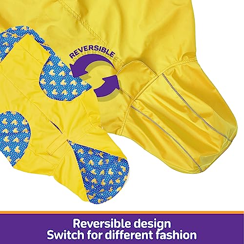 Kimee Dog Raincoat Reversible, Single Side Slicker Poncho Adjustable Waterproof Dog Rain Jacket with Leash Hole/Reflective Stripe Hooded Snowproof Windproof Clothes for Small to 3X-Large Dogs, L - color: Yellow, size: Large