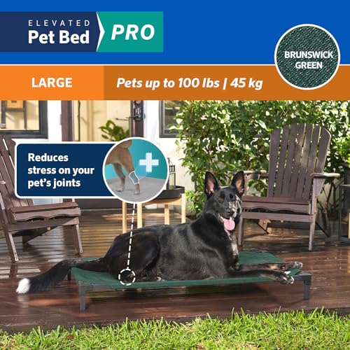 Coolaroo Pro Elevated Dog Bed - Low-Profile Access, Moisture-Resistant Cover, Breathable Fabric & Tool-Free Setup, Brunswick Green, Large - color: Brunswick Green, size: Large