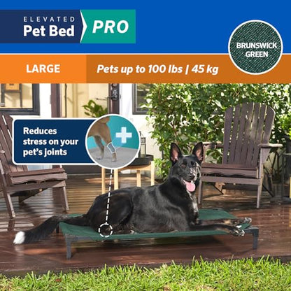 Coolaroo Pro Elevated Dog Bed - Low-Profile Access, Moisture-Resistant Cover, Breathable Fabric & Tool-Free Setup, Brunswick Green, Large - color: Brunswick Green, size: Large