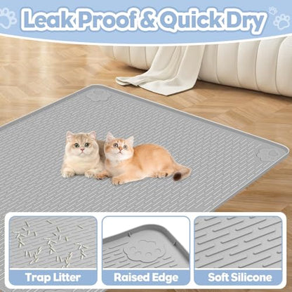 Kalolary Cat Litter Box Mats, Large 34" x 22" Silicone Cat Mat, Easy to Clean Kitty Litter Trapping Mat, Soft on Kitty Paws, Waterproof, Urine-Proof Kittys Litter Mats for Floor, Light Grey - color: Light Grey: 86 x 56cm