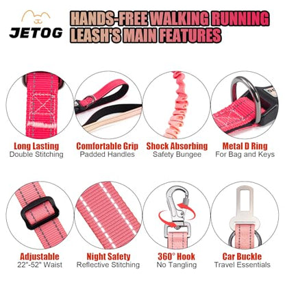 Heavy Duty Hands Free Dog Leash, 5-7 FT Reflective Adjustable Waist Dog Leash Belt with Padded Handles, Shock Absorbing Bungee and Car Seat Belt for Large Medium Dogs (Gradient Rose, XL) - color: Gradient Rose