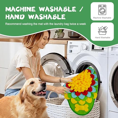 Snuffle Mat for Dogs Pet Treats Feeding for Small Medium Breed Dogs Non-Slip Interactive Dog Puzzle Toys Encourages Natural Foraging Skills - color: Green Sunflower 20 "x 20"
