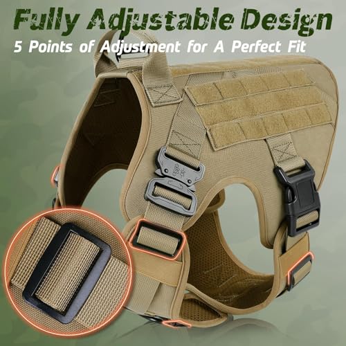 rabbitgoo Tactical Dog Harness Medium Sized, Heavy Duty Pet Harness with Handle, No-Pull Service Vest Medium Breed, Adjustable Military Dog Vest for Training Hunting Walking, Brown, M - color: Brown, size: Medium
