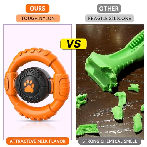 Dog Toys for Aggressive Chewers Large Medium Small Breed, Indestructible Durable Tough Dog Chew Toys to Keep Them Busy, Nylon Rubber Interactive Dog Toys - color: Orange