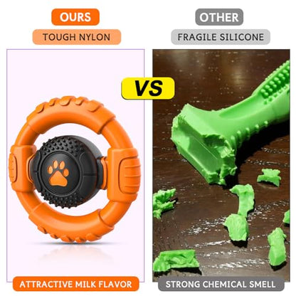 Dog Toys for Aggressive Chewers Large Medium Small Breed, Indestructible Durable Tough Dog Chew Toys to Keep Them Busy, Nylon Rubber Interactive Dog Toys - color: Orange