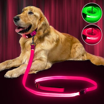LED Dog Leash Light Up 6 Feet Micro USB Rechargeable Nylon Webbing Glow Safety Standard for Dogs by Bpawser (Pink) - color: Pink, size: 6 Feet