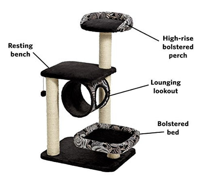 Cat Tree | Escapade Cat Furniture, 4-Tier Cat Activity Tree w/Sisal Wrapped Support Scratching Posts & Lounging Cat Look-Out, Black/White Pattern, Medium Cat Tree - size: Escapade Cat Furniture, Black Pattern