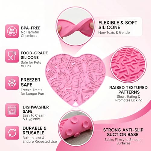 Cat & Dog Slow Feeder Puzzle Toy — Interactive Cat Puzzle Feeder Bowl, Dog Puzzle Feeder, Dog Lick Mat, Mental Stimulation Toy for Indoor Cats & Dogs, Anti-Gulp, Fun & Durable Heart Shape(Pink) - color: Cherry blossom pink