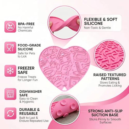 Cat & Dog Slow Feeder Puzzle Toy — Interactive Cat Puzzle Feeder Bowl, Dog Puzzle Feeder, Dog Lick Mat, Mental Stimulation Toy for Indoor Cats & Dogs, Anti-Gulp, Fun & Durable Heart Shape(Pink) - color: Cherry blossom pink
