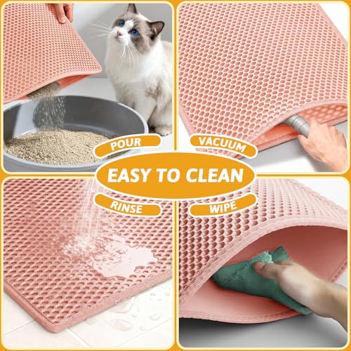 Pieviev Cat Litter Mat Double Layer Waterproof Urine Proof Trapping Mat 1 Pack (Red, 30x24 Inch (Pack of 1)) - color: Coral Red