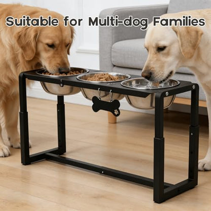 Metal Elevated Dog Bowls, Raised Dog Bowls for Medium/Large Sized Dogs with Three 58oz Stainless Steel Food Bowls, 3 Adjustable Height (8.8"/11.5"/14") Dog Bowl Stand Protect Neck & Joints - size: 8.8-14" | M/L Dogs | 3×58oz Bowls