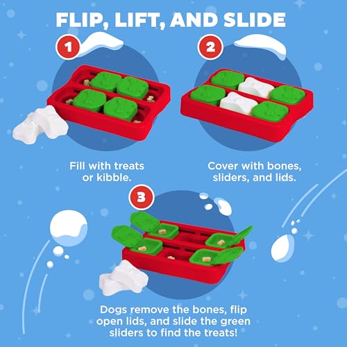 Outward Hound by Nina Ottosson Holiday Dog Brick Treat Puzzle Dog Toy, Level 2 Intermediate, Red, Small - color: Holiday Dog Brick (Red, White, Green)