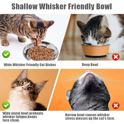 Stainless Steel Cat Bowls Food Dishes for Indoor Cats Cats Shallow Whisker Friendly 6.4Inches Cat Food Water Dishes Bowls Whisker Fatigue Relief Dishwasher Safe 2Pcs