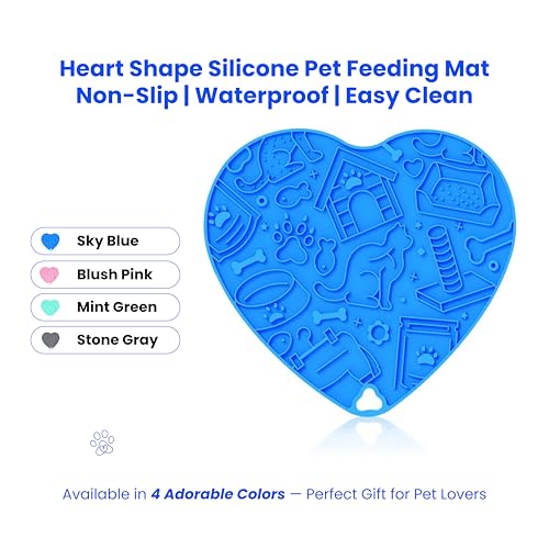 Cat & Dog Slow Feeder Puzzle Toy — Interactive Cat Puzzle Feeder Bowl, Dog Puzzle Feeder, Dog Lick Mat, Mental Stimulation Toy for Indoor Cats & Dogs, Anti-Gulp, Fun & Durable Heart Shape(Blue) - color: Blue
