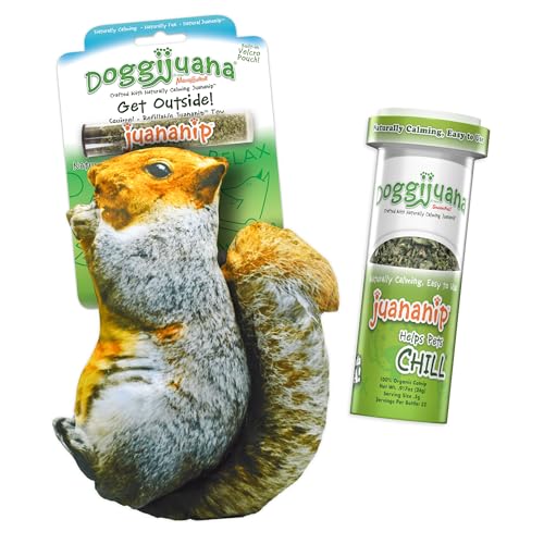Doggijuana Refillable Juananip Toy Bundle | Squirrel Bundle | Funny Dog Toy Plush with Catnip and Refill | Calming Aid for Dogs | Interactive Chew Toy for Play - style: Squirrel