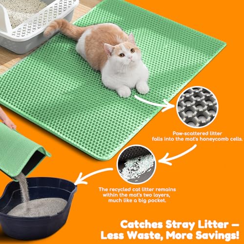 Waterproof Cat Litter Mat - New 24x16 Inch Honeycomb Double Layer Traps Litter, Waterproof & Non-Slip Floor Protector, Easy Clean, Odor-Free, Green - color: Green