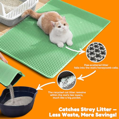 Extra Large Waterproof Cat Litter Mat - New 31x24 Inch Honeycomb Double Layer Traps Litter, Waterproof & Non-Slip Floor Protector, Easy Clean, Odor-Free, Green - color: Green