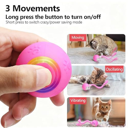 FUNNYDUCK Speed 2.0 Tail Interactive Cat Toy – Motion-Activated Rolling Ball with Chirping Sounds, USB Rechargeable Smart Ball Toy for Indoor Cats & Kittens, Enrichment & Exercise - color: Pink