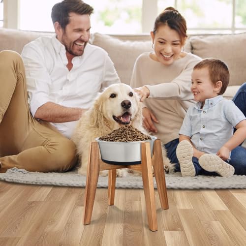 Elevated Dog Bowl Stand for Medium & Large Dogs, Fits Up to 9 inches diameter 64 oz Bowls Raised Dog Bowl Stand , Solid Acacia Wood Dog Bowl Holder, Single Elevated Dog Feeding Station (Stand Only) - color: Large - 1 Pack