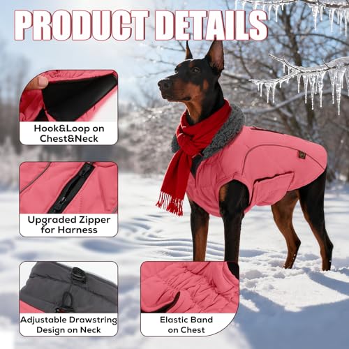 EMUST Thick Winter Dog Coat for Medium Boys with Harness Hole - Cold Weather Clothes, Pink, M - color: NewPink, size: Medium(Pack of 1)