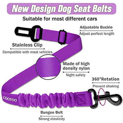 Dog Seat Belt,3 Piece Set Retractable Dog Car Harness Adjustable for Vehicle Nylon Pet Safety Heavy Duty & Elastic - color: Set 04-Black+Purple