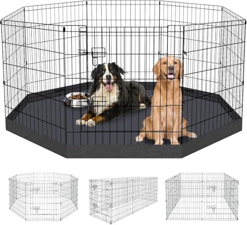 Pet Playpen Dog Pen Foldable Dog Exercise Fence 8 Panels 30 Inch Kennels Pet Playpen Options Ideal for Pet Medium Animals Outdoor Indoor (Playpen with Bottom Pad) - style: 24'' x 30'' with Bottom cover