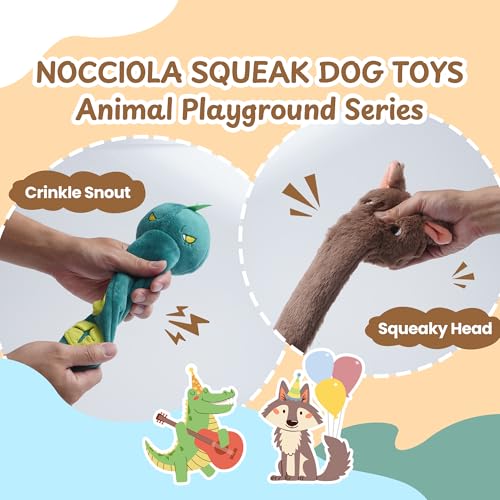 Nocciola Dog Squeak Toys 2pcs, Dog Toys to Keep Them Busy for Aggressive Chewers, Hide and Seek Crinkle Dog Toy for Large Dogs, Long Face Wild Animals Playground Series - style: Wolf, Crocodile