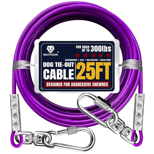 Tie Out Cable for Dogs Up to 300lbs,25ft Extra Strong 1000lbs Break Strength Tie-Out Tether Trolley Training Lead,Dog Run Cable for Yard Garden Park Camping Outside (Purple, 300lbs 25ft) - color: Purple, size: 25 ft