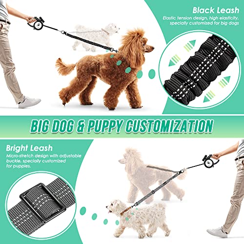 AUTOWT Two Dog Lead, 2 in 1 Upgraded Double Dog Leash Attachment Combine Adjustable Strap and Shock Absorbing Bungee No Tangle Dual Training Splitter for Medium Large Dogs (Black & Grey) - color: Black & Grey