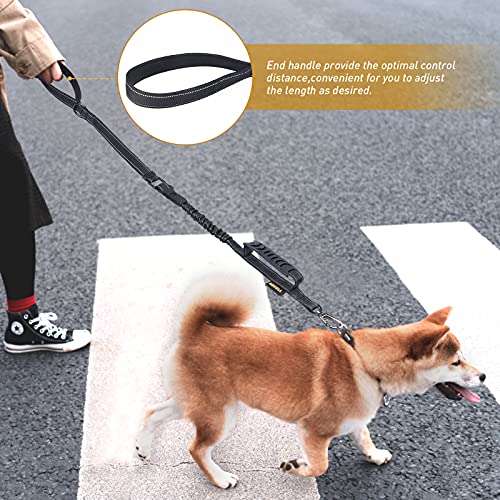 AUBELL Tactical Dog Leash Heavy Duty,4-6ft Reflective Strong No Pull Bungee Leash for Medium Large Dogs with Comfortable Padded Double Handle,Car Seat Belt,360 Degree Rotating Carabiner,Black - color: M/L-Black(4-6FT)