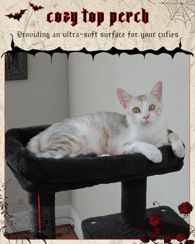 MUTTROS Gothic Cat Tree with Super Large Hammock, 45.7" Black Cat Tower with Coffin Bed, Cat Condo, Sisal Scratching Posts & Top Perch, Multi-Level Goth Cat Tree, Halloween, Black - color: Gothic Black, size: 45.7in