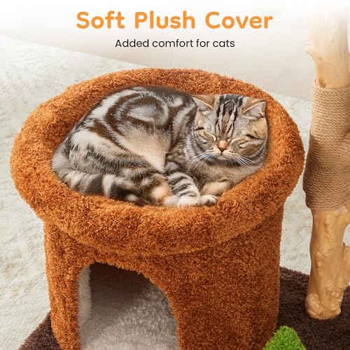 32-Inch Multi-Level Cat Tree Tower, Natural Wooden Cat Furniture with Sisal Scratching Posts, Beds & Condo, Cute Cat Tree for Indoor Cats, Multi-Cat Householdsolds - color: Green