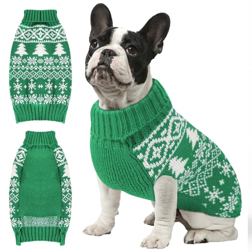 Christmas Dog Sweaters for Small Medium Large Dogs and Cats,Pet Soft Warm Holiday Outfit Girl & Boy,Pup Winter Clothes Turtleneck Double Knitting Collar for Outdoors Playing (Green，XXS) - color: Green, size: XX-Small