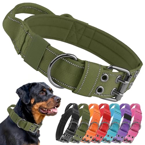 Tactical Dog Collar with Control Handle, Military Adjustable Pet Collar Reflective Heavy Metal Buckle Dog Collar, Soft Nylon Training Collar for Medium Large Dogs (Green, Medium) - color: Green, size: Medium