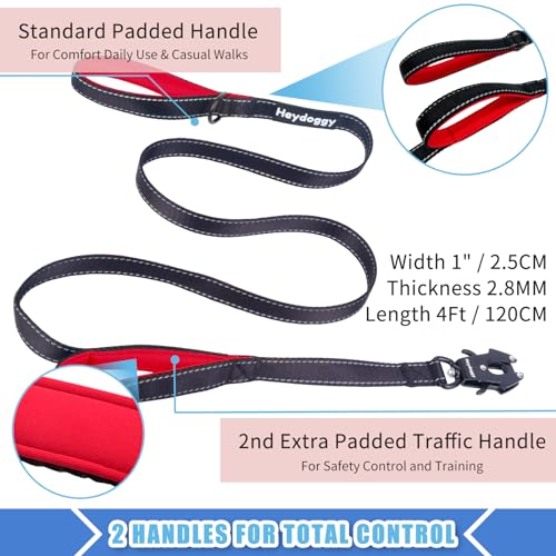 Strong Heavy Duty Dog Leash - 4ft Reflective Nylon Training Leash with Soft Padded Double Handle & Auto Lock Frog Clip - Safety Traffic Control for Large Medium Small Dogs No Pull Walk Black Red,4ft - color: Black Red, size: 4FT x 1" x 2.8MM