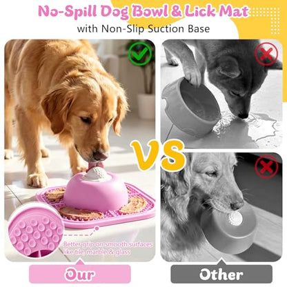Slow Feeder Dog Bowls & Lick Mat for Liquid and Thick Treat, Anti-Slip Dog Lick Bowl with Interactive Rolling Ball, 5/6 Cup Pup Licking Toy for Large Medium Small Dogs and Cats Pink - color: Pink