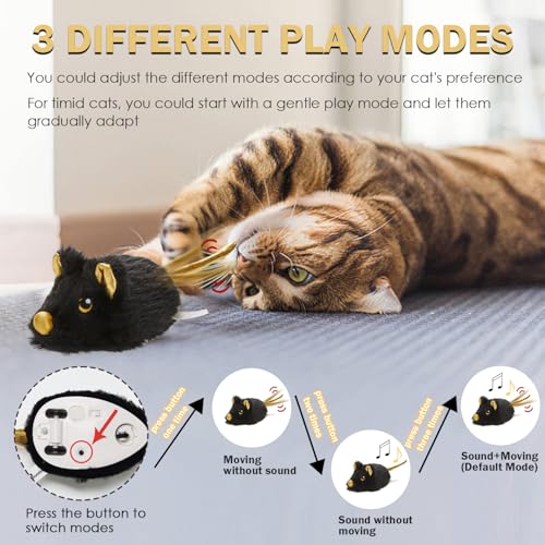 Cat Toys Squeaky Rechargeable Moving Mouse with Dynamic Magic Tail, Automatic Self Play Cat Toy for Indoor Kittens (Black) - color: Inky Black
