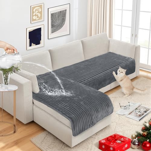 NAISI Couch Covers for Dogs Waterproof Flannel Striped Sofa Cover Pet Friendly Washable Dog Mat for Couch Anti Slip Sectional Sofa Slipcover Protector(2pcs/35"x63"+35"x70",Dark Grey) - color: Dark Grey, size: 2pcs/35"x 63"+35"x 70"