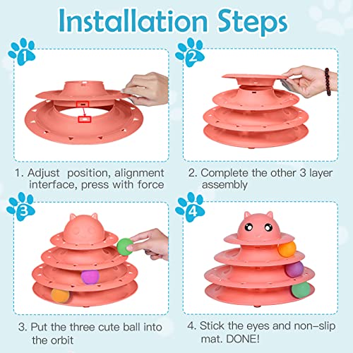 UPSKY 20 PCS Cat Toys - 3-Level Turntable Roller with Balls for Indoor Cats, Kitten Set with Teaser, Mice, Spring, and Various Ball Toys - color: B-20PCS-Red