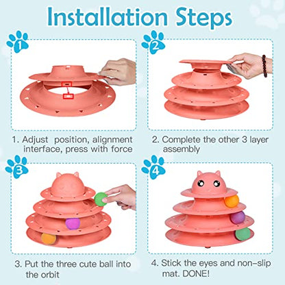 UPSKY 20 PCS Cat Toys - 3-Level Turntable Roller with Balls for Indoor Cats, Kitten Set with Teaser, Mice, Spring, and Various Ball Toys - color: B-20PCS-Red