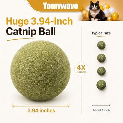 3.94 Inches Huge Catnip Ball for Cats -Big Cat Toys for Indoor Cats -Giant Cat Nip Balls Large- Large Lick Safe Healthy Kitten Chew Toys - Jumbo Kitty Teeth Cleaning Dental Toys