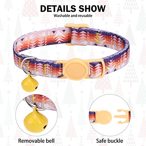 Breakaway Cat Collars for Girl Boy Cats, Spring Summer All Weather Cat Collar Personalized Pattern 2 Pack,Cute Classic Safety Buckles and Bells,Adjustable Printed Nylon Colorful Kitten Collar - color: Orange Dream