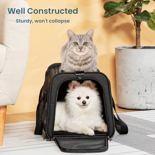 Airline Approved Cat Carrier, Soft-Sided Collapsible Pet Carrier for Travel, 3 Carrying Ways, Lightweight and Ventilation on 5 Sides, Escape Proof, with Soft Fleece Pad - color: Z-Black, size: Medium