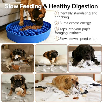 Snuffle Mat for Dogs Large Breed - 20 Inch Round Dog Sniffing Mat with 3 Suction Cups & Non-Slip Base, Slow Feeder Puzzle Toy for Mental Stimulation, Anxiety Relief, Durable Machine Washable (Navy) - color: Navy