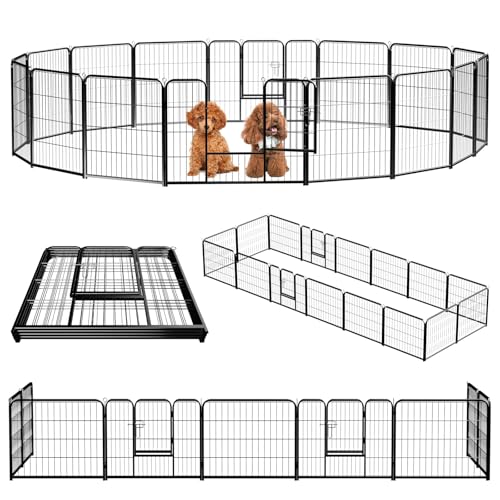 NEWBULIG Dog Playpen 16 Panels 24" Height Foldable Heavy Duty Metal Dog Exercise Playpen Puppy Fence for Indoor Outdoor Yard - color: Jet Black, size: 24IN