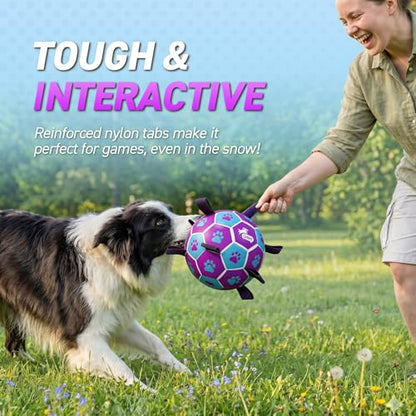 QDAN Dog Ropes Toys Soccer Ball with Straps, Puppy Birthday Gifts, Tug of Toy, Water Toy, Durable Balls for Dogs, Medium Small Breed, 6 Inch - color: Purple-Blue, size: Medium Size 2 (6")