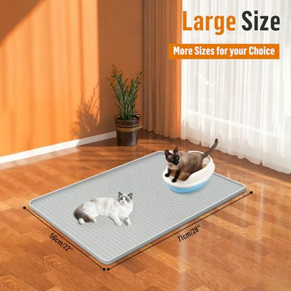 Silicone Cat Litter Mat, 28" x 22" Large Cat Litter Box Mat Litter Trapping Mat for Scatter Control, Waterproof, Soft on Kitty Paws, Clean Floor (Grey) - size: 28"L x 22"W
