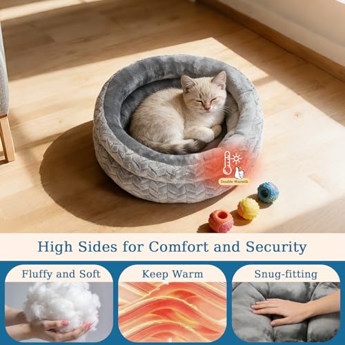 Dual-Layer Donut Cat Bed - Fluffy Round Bed for Small Pets - Ultra-Soft Cat Donut Bed for Cozy Sleep (Grey, 12 * 12 * 3.9 inch / 30 * 30 * 10 cm) - size: 12 * 12 * 3.9 inch / 30 * 30 * 10 cm