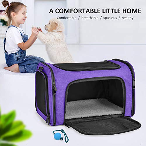 Henkelion Pet Carrier for Small Medium Cats Dogs Puppies up to 15 Lbs, Airline Approved Small Dog Carrier Soft Sided, Collapsible Travel Puppy Carrier - Purple - color: Purple, size: 17.0"L x 11.0"W x 11.0"H